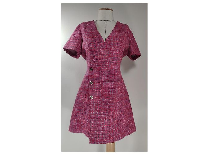 Vestido corto Maje de tweed rosa con espalda abierta - vista 2