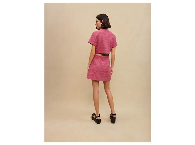 Vestido corto Maje de tweed rosa con espalda abierta - vista 6
