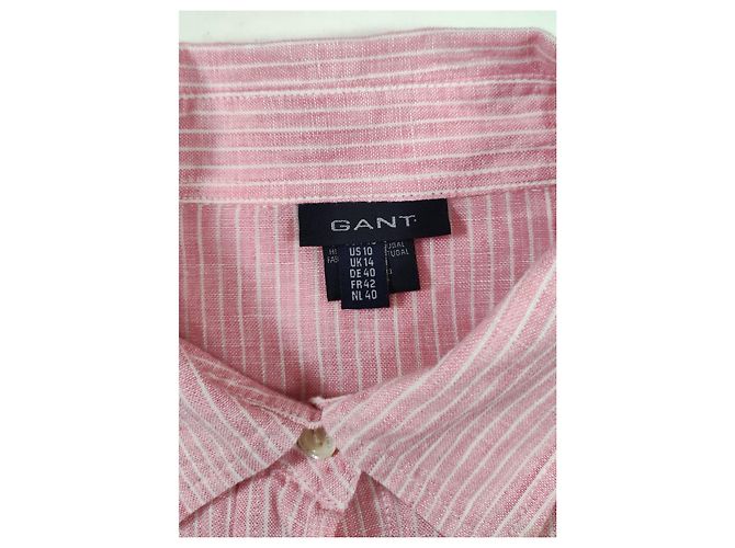 Autre Marque Camicia Gant in lino a righe rosa e bianca Bianco - vista 6
