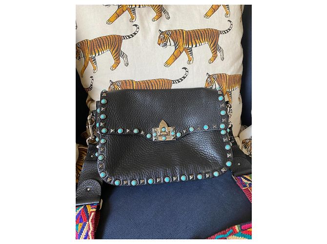 Valentino Garavani Borsa Valentino Guitar Rockstud nera con tracolla colorata Nero - vista 2