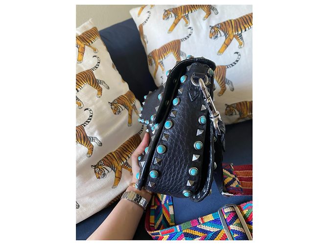 Valentino Garavani Borsa Valentino Guitar Rockstud nera con tracolla colorata Nero - vista 4