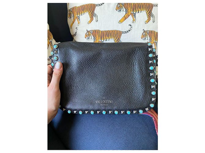 Valentino Garavani Borsa Valentino Guitar Rockstud nera con tracolla colorata Nero - vista 6