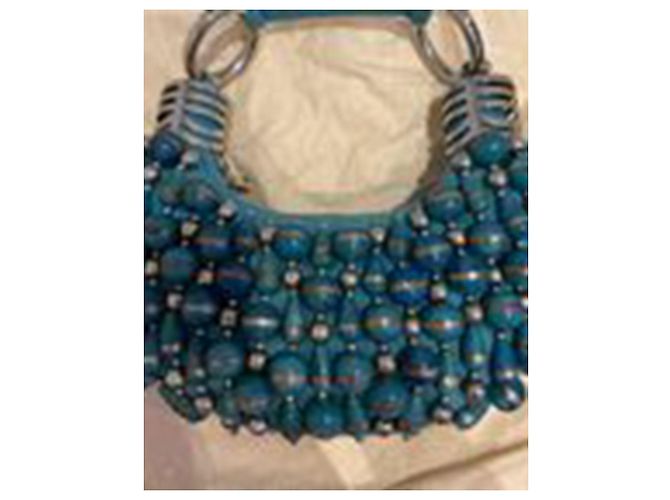 Chloé Borsa a tracolla con perline Chloe in seta blu - vista 11