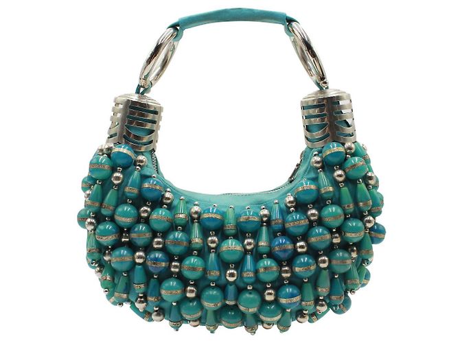 Chloé Borsa a tracolla con perline Chloe in seta blu - vista 8