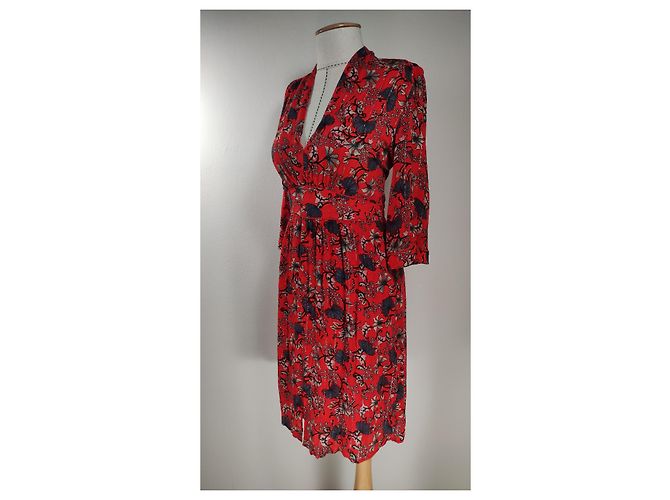 Ba&Sh Rotes Blumenkleid aus Viscose Mehrfarben - Ansicht 2