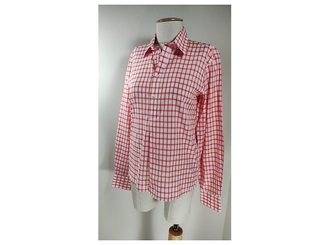 Autre Marque Band of Outsiders Blusenshirt Karo Baumwolle Weiß Rot - Ansicht 2