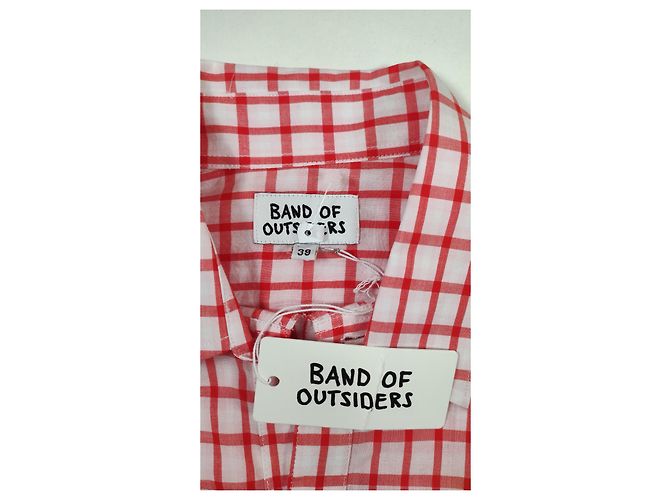 Autre Marque Band of Outsiders Blusenshirt Karo Baumwolle Weiß Rot - Ansicht 4