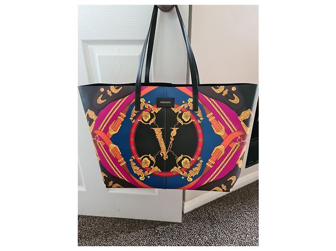 VERSACE Heritage bedruckte Leder-Einkaufstasche – Die Tasche ist neu Schwarz Mehrfarben - Ansicht 10