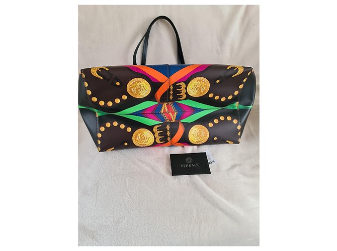 VERSACE Heritage bedruckte Leder-Einkaufstasche – Die Tasche ist neu Schwarz Mehrfarben - Ansicht 11