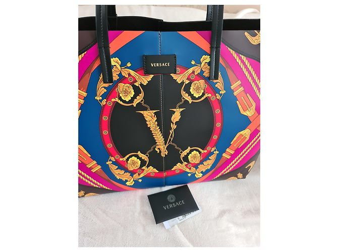 VERSACE Heritage bedruckte Leder-Einkaufstasche – Die Tasche ist neu Schwarz Mehrfarben - Ansicht 12