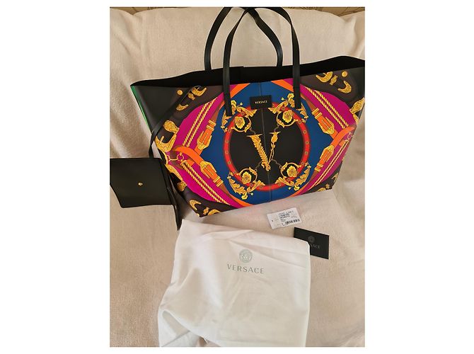 VERSACE Heritage bedruckte Leder-Einkaufstasche – Die Tasche ist neu Schwarz Mehrfarben - Ansicht 2