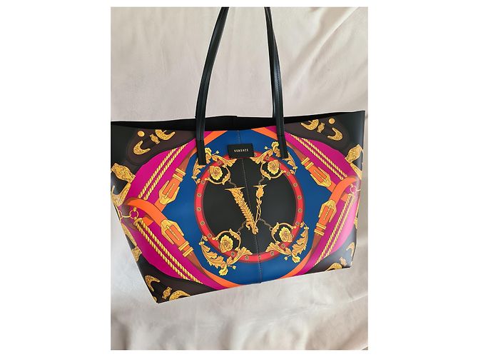 VERSACE Heritage bedruckte Leder-Einkaufstasche – Die Tasche ist neu Schwarz Mehrfarben - Ansicht 9