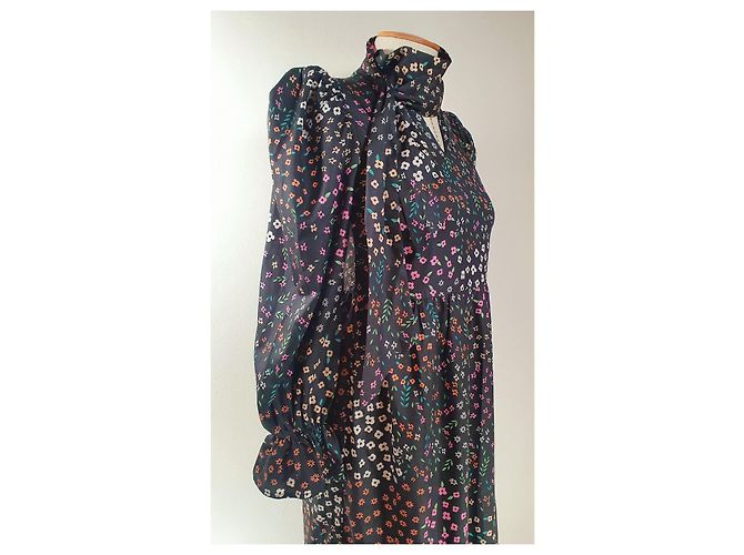 Autre Marque Meadow Maxikleid mit Bindekragen Schwarz Mehrfarben - Ansicht 2