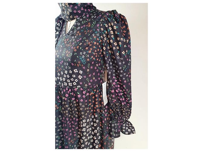 Autre Marque Meadow Maxikleid mit Bindekragen Schwarz Mehrfarben - Ansicht 3