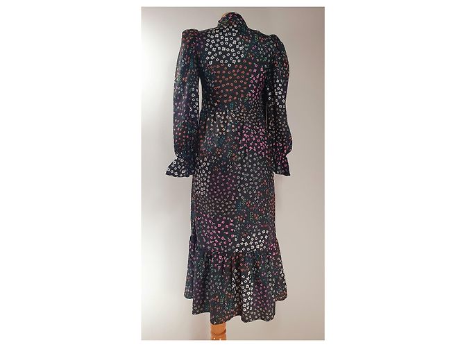 Autre Marque Meadow Maxikleid mit Bindekragen Schwarz Mehrfarben - Ansicht 4