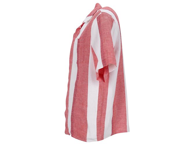 Gestreiftes Casablanca Button-Down-Hemd aus rot bedrucktem Leinen - Ansicht 3
