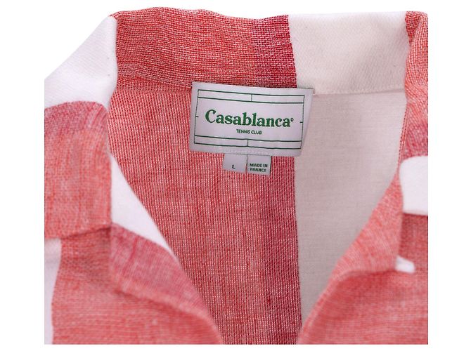 Gestreiftes Casablanca Button-Down-Hemd aus rot bedrucktem Leinen - Ansicht 4
