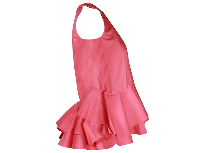 Top asimétrico sin mangas con sobrefalda en algodón rosa de Marni - vista 2