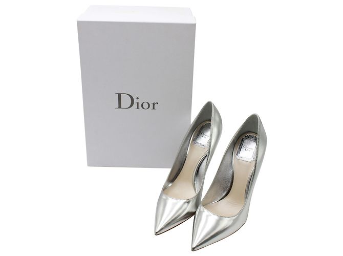 Dior Cherie Pointed-Toe Pumps in Silver Leather - view 11