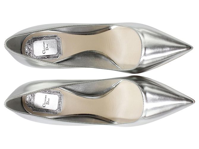 Dior Cherie Pointed-Toe Pumps in Silver Leather - view 2