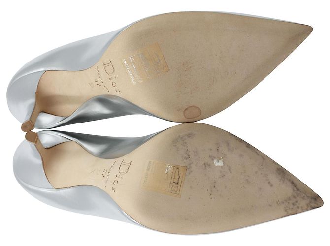 Dior Cherie Pointed-Toe Pumps in Silver Leather - view 6
