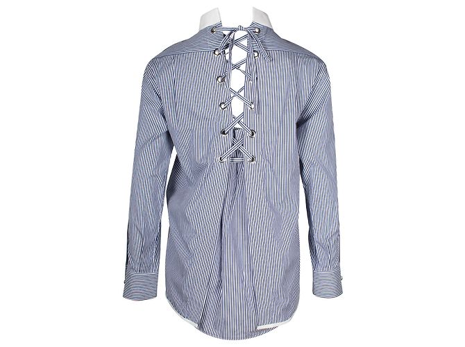 Camisa Sacai de Rayas con Espalda Cruzada en Algodón Azul - vista 3