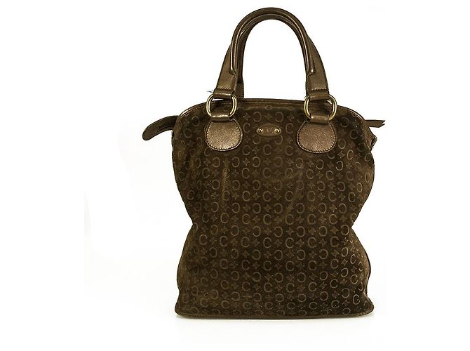 Autre Marque Borsa Celine Monogram in pelle scamosciata marrone con manici superiori - vista 2