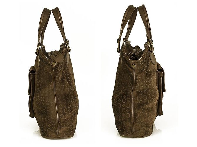 Autre Marque Borsa Celine Monogram in pelle scamosciata marrone con manici superiori - vista 4