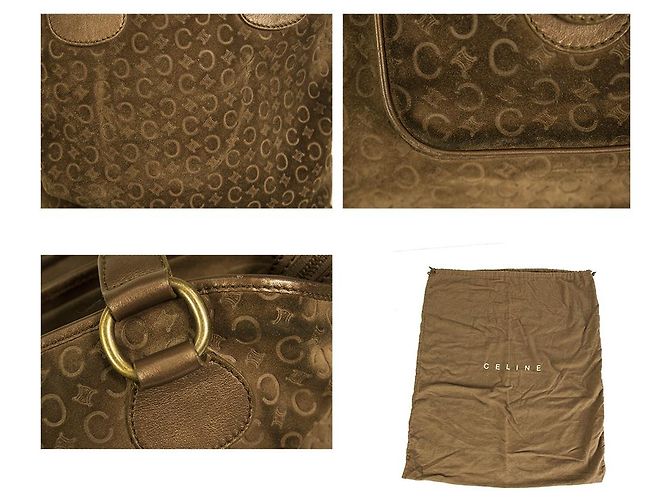 Autre Marque Borsa Celine Monogram in pelle scamosciata marrone con manici superiori - vista 6