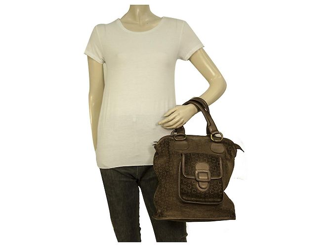 Autre Marque Borsa Celine Monogram in pelle scamosciata marrone con manici superiori - vista 7