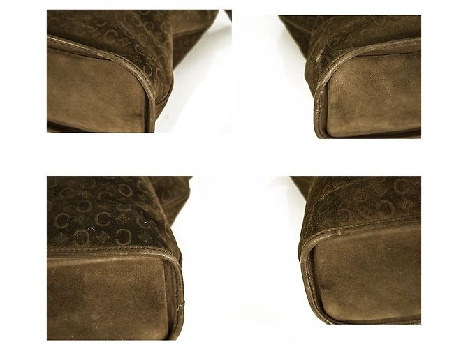 Autre Marque Borsa Celine Monogram in pelle scamosciata marrone con manici superiori - vista 8