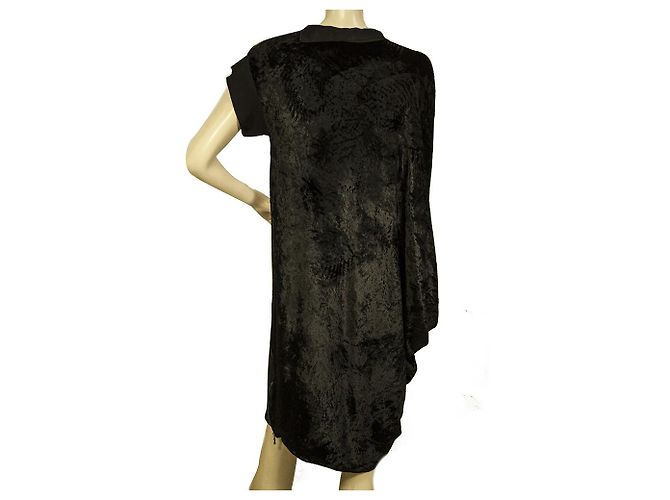 Lanvin Black Velour One Sleeve Cocktail-Abend-Kniekleid, Größe 40 Schwarz - Ansicht 2