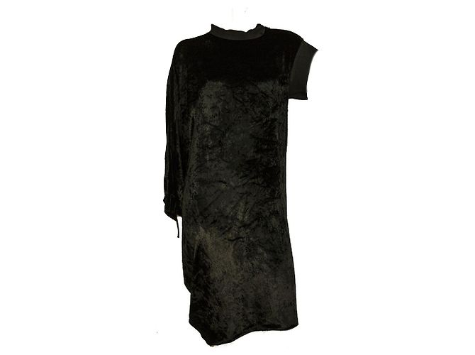 Lanvin Black Velour One Sleeve Cocktail-Abend-Kniekleid, Größe 40 Schwarz - Ansicht 7