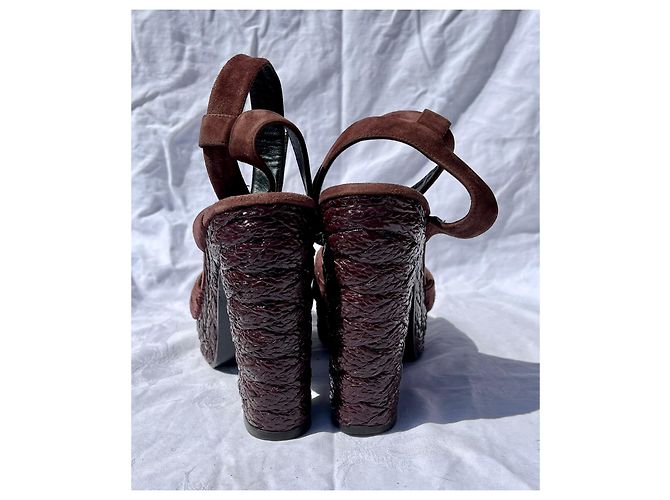 Bottega Veneta Sandali in camoscio intricato e marrone castagna - vista 5