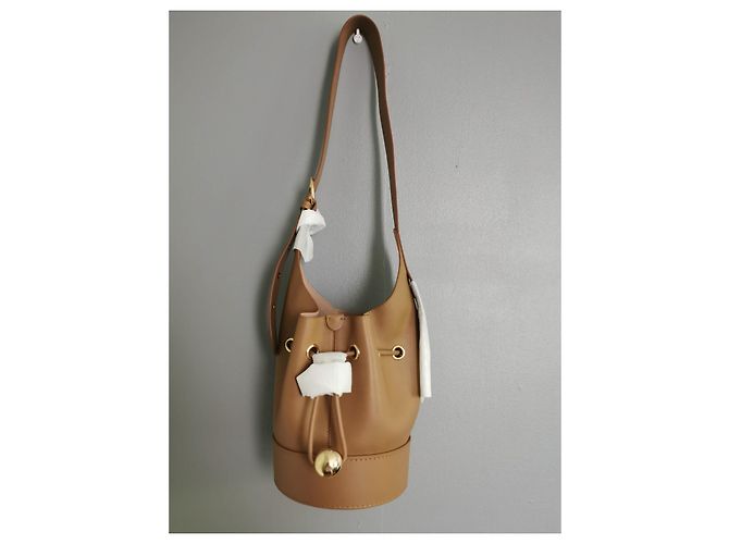 Borsa a secchiello Lancel Cheri PM in pelle beige Marrone Gold hardware - vista 3