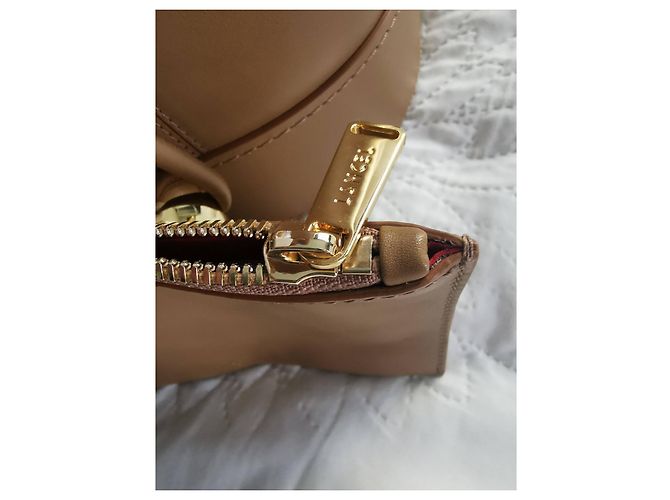 Borsa a secchiello Lancel Cheri PM in pelle beige Marrone Gold hardware - vista 13