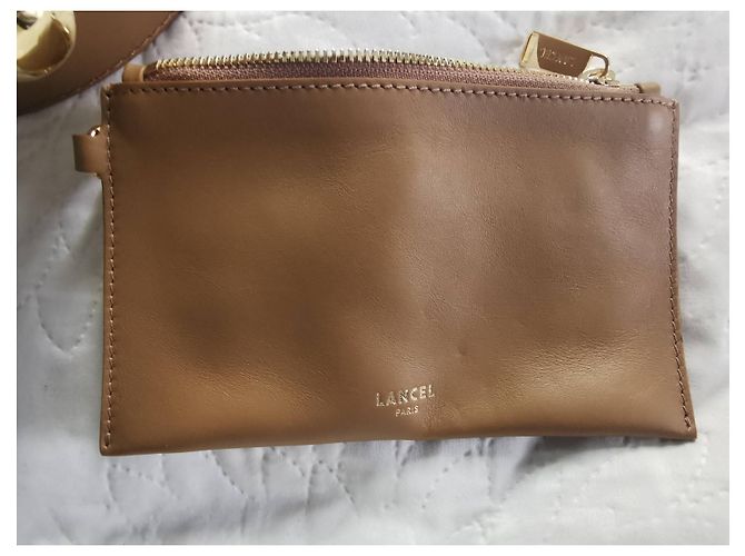 Borsa a secchiello Lancel Cheri PM in pelle beige Marrone Gold hardware - vista 15