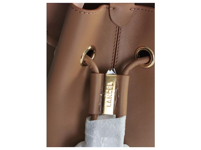 Borsa a secchiello Lancel Cheri PM in pelle beige Marrone Gold hardware - vista 17