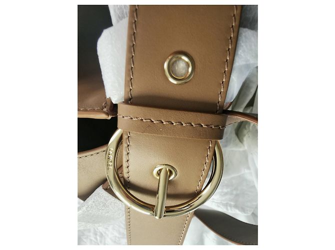 Borsa a secchiello Lancel Cheri PM in pelle beige Marrone Gold hardware - vista 18
