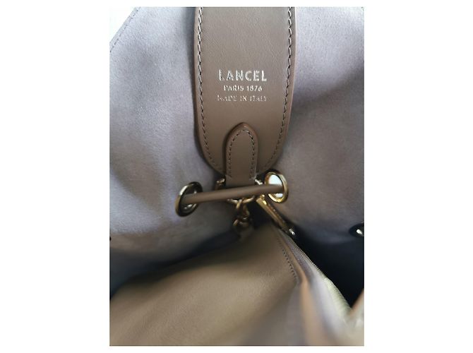 Borsa a secchiello Lancel Cheri PM in pelle beige Marrone Gold hardware - vista 19