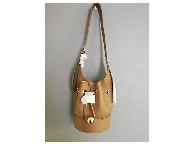 Borsa a secchiello Lancel Cheri PM in pelle beige Marrone Gold hardware - vista 4