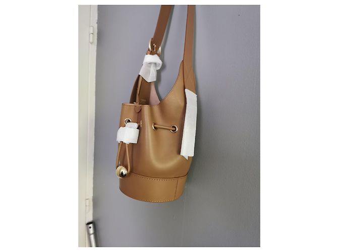 Borsa a secchiello Lancel Cheri PM in pelle beige Marrone Gold hardware - vista 5