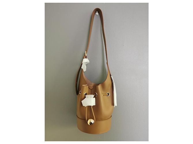 Borsa a secchiello Lancel Cheri PM in pelle beige Marrone Gold hardware - vista 6