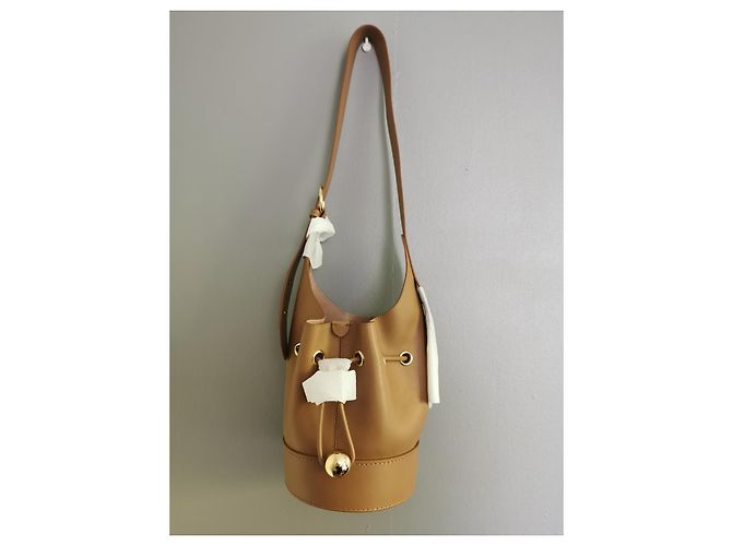 Borsa a secchiello Lancel Cheri PM in pelle beige Marrone Gold hardware - vista 7