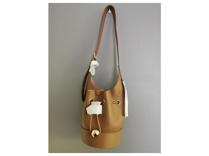 Borsa a secchiello Lancel Cheri PM in pelle beige Marrone Gold hardware - vista 8