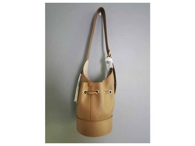 Borsa a secchiello Lancel Cheri PM in pelle beige Marrone Gold hardware - vista 10