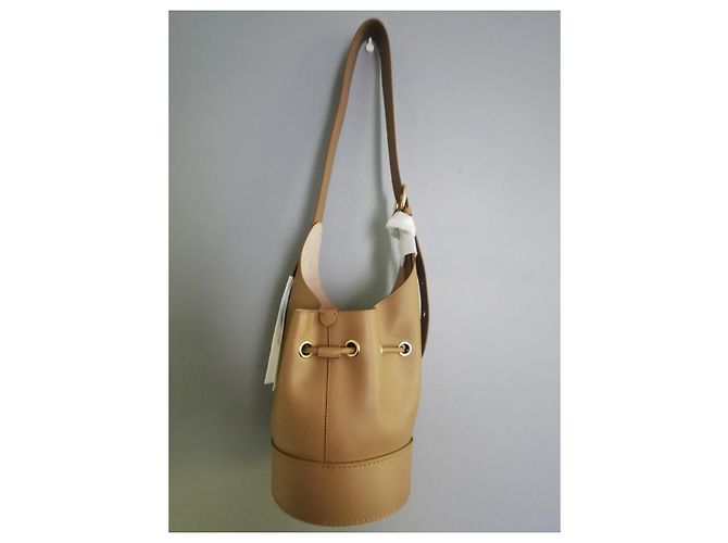 Borsa a secchiello Lancel Cheri PM in pelle beige Marrone Gold hardware - vista 11