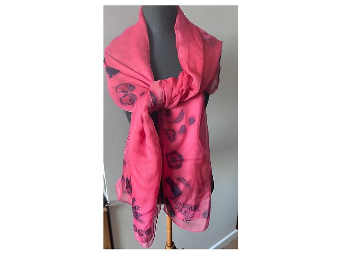 Pañuelo Chanel Chala de gasa de algodón rosa - vista 9