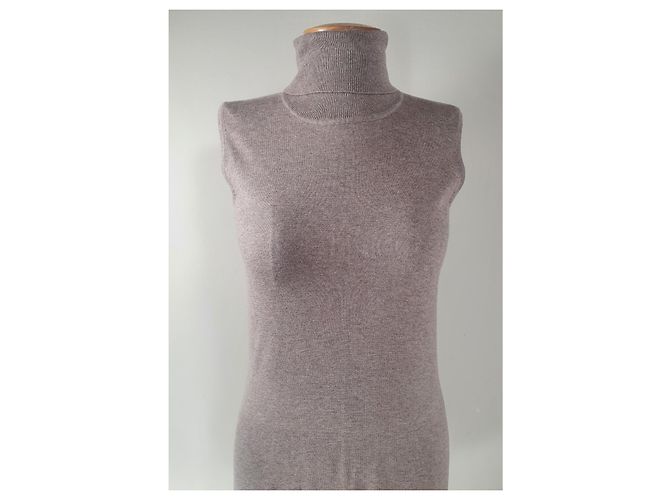 Autre Marque Tank Polo Pullover Kaschmir Seide Wolle Mischung Beige Grau - Ansicht 2
