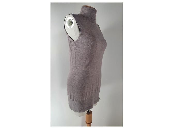 Autre Marque Tank Polo Pullover Kaschmir Seide Wolle Mischung Beige Grau - Ansicht 3
